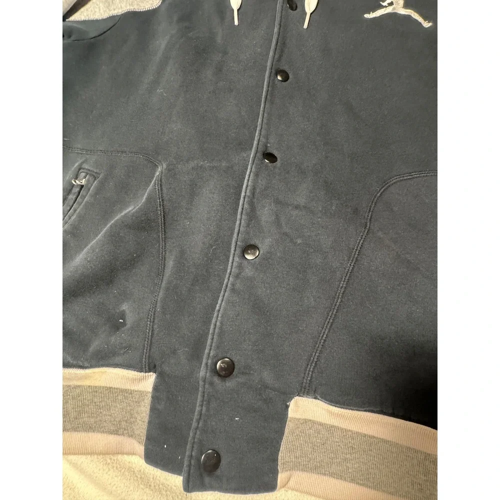Jordan Mens Hooded Varsity Jacket Black Grey Snap Front Jumpman Fleece XL